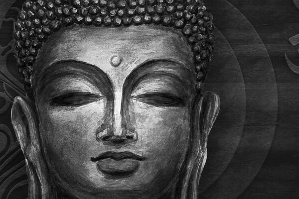 Tablou fața lui Buddha în design alb-negru