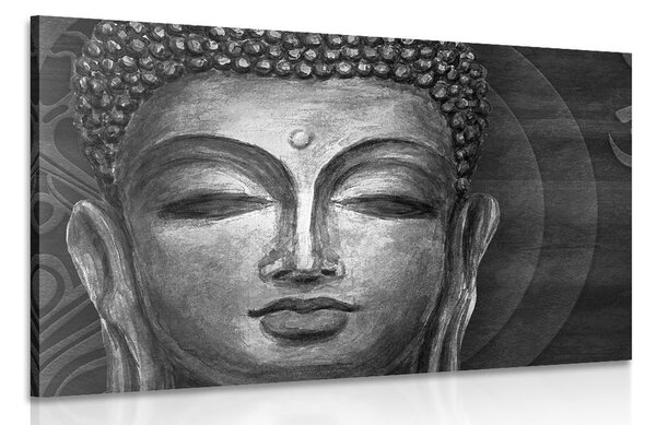Tablou fața lui Buddha în design alb-negru