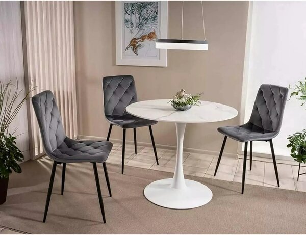 Scaun tapitat JERRY, gri/negru, stofa catifelata/metal, 45x39x91 cm
