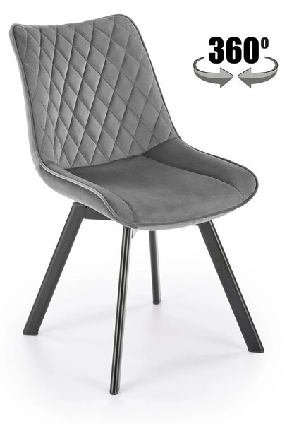 Scaun tapitat K520, gri/negru, stofa catifelata, rotativ, 45x63x80 cm