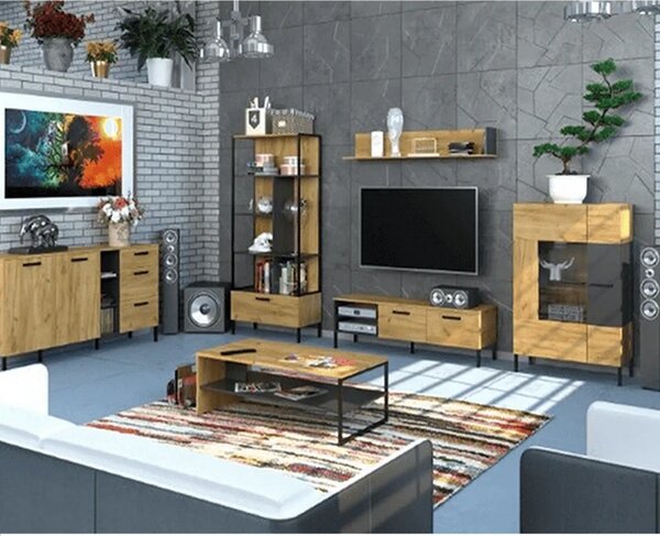 Masuta cafea SANTES, stejar auriu/gri antracit, PAL, 120x60x40 cm