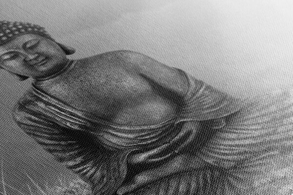 Tablou statuia Buddha într-o poziție de meditație în design alb-negru