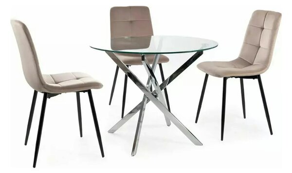 Scaun bucatarie metalic IVO, bej/negru, stofa catifelata, 45x39x91 cm