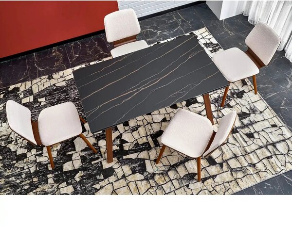 Masa extensibila LOZANO, maro/nuc, metal/piatra sinterizata, 140-200x8