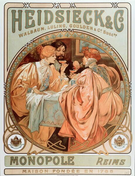 Mucha, Alphonse Marie - Artă imprimată Heidsieck Champagne company, (30 x 40 cm)