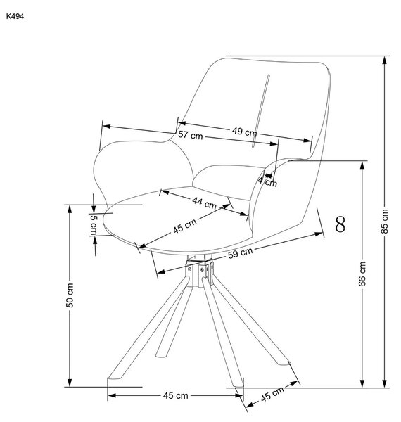 Scaun rotativ K494, gri/negru, stofa/piele ecologica, 57X59X85 cm