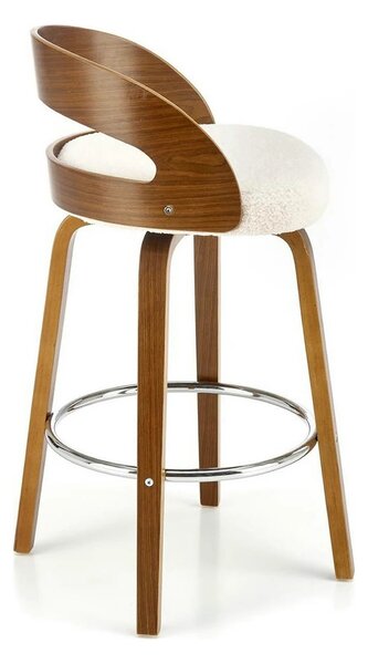 Scaun din lemn tapitat H110, crem/nuc, stofa bucle/otel, 47x43x84 cm