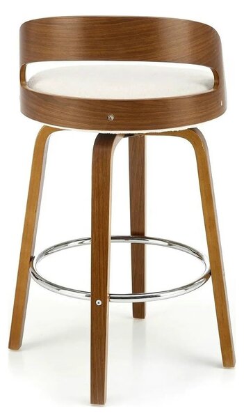 Scaun din lemn tapitat H110, crem/nuc, stofa bucle/otel, 47x43x84 cm