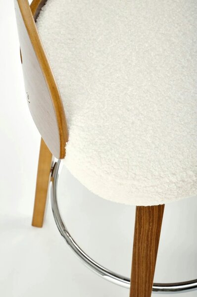 Scaun din lemn tapitat H110, crem/nuc, stofa bucle/otel, 47x43x84 cm