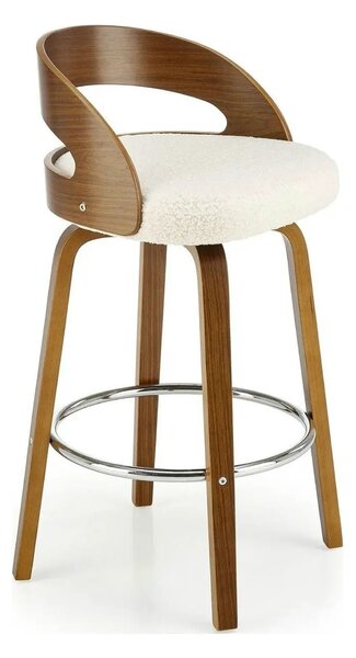 Scaun din lemn tapitat H110, crem/nuc, stofa bucle/otel, 47x43x84 cm