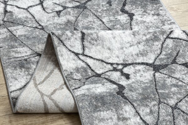 Traversa modern COZY 8873 Cracks, beton crăpat - structural două niveluri de lână gri inchis