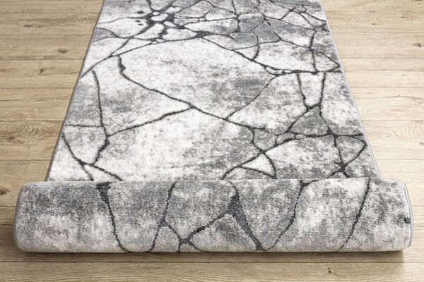 Traversa modern COZY 8873 Cracks, beton crăpat - structural două niveluri de lână gri inchis