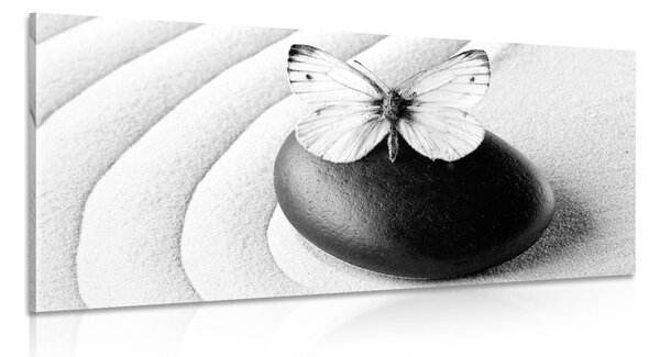 Tablou Zen piatră cu fluture în design alb-negru
