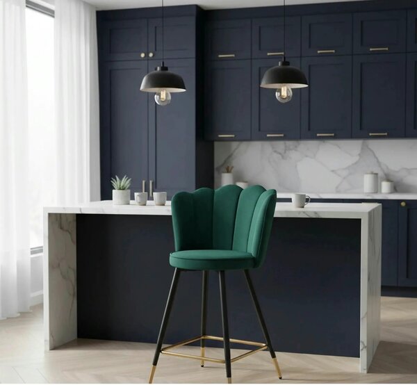 Scaun bar H106, verde/negru, stofa catifelata/otel, 58x58x96 cm