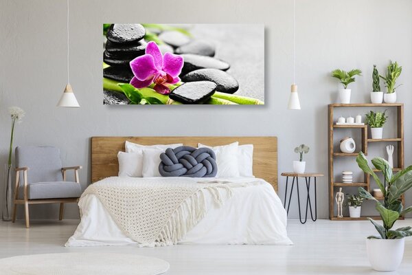 Tablou natura moartă wellness cu orhidee violetă