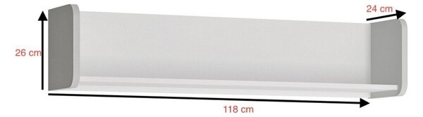 Polita ALBI, alb, PAL laminat, 118x24x26 cm