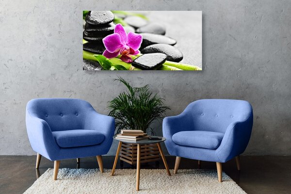 Tablou natura moartă wellness cu orhidee violetă