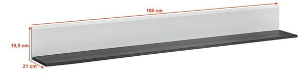 Polita SOLIDO TWIN, alb/negru, PAL laminat, 180x21x20 cm
