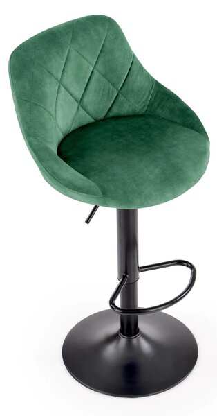 Scaun de bar rotativ H101, verde inchis/negru, stofa catifelata/metal