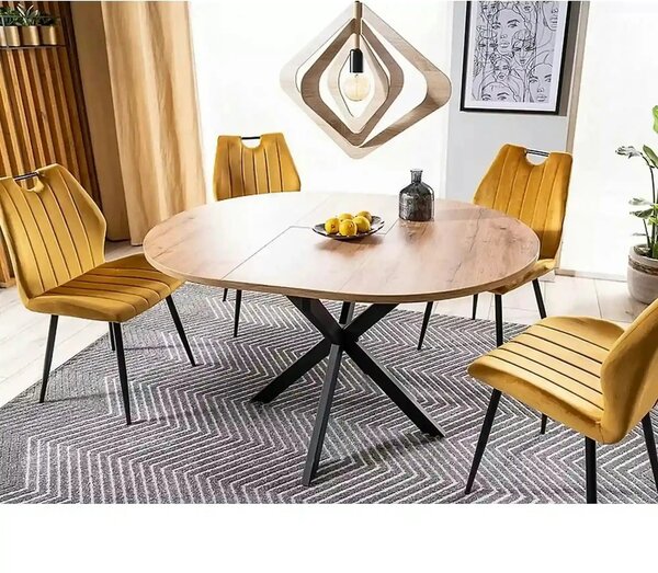 Masa extensibila pentru sufragerie GASTON, stejar/negru, 100/135x100x7