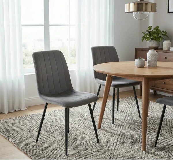 Scaun tapitat stofa catifelata ALAN, gri/negru, 45x39x91 cm