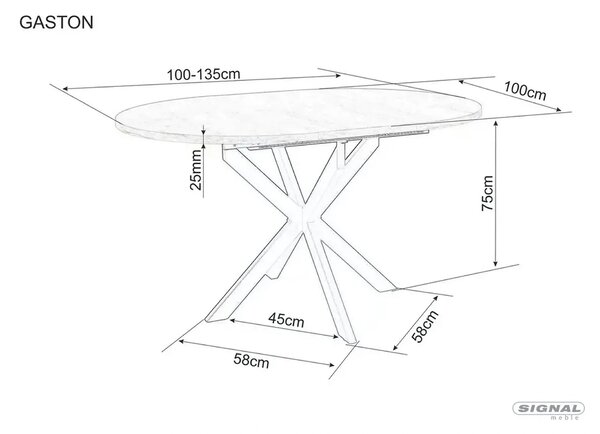 Masa extensibila pentru sufragerie GASTON, alb/negru, 100/135x100x75 c