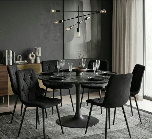 Scaun TOM, negru, stofa catifelata/metal, 45x39x91 cm