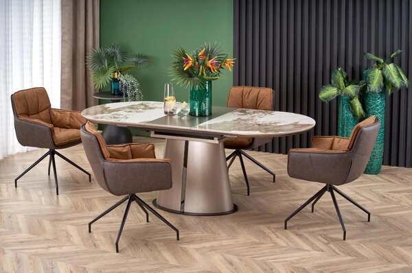 Masa moderna extensibila ROBINSON, bej/cappuccino, ceramica, 160/200x9