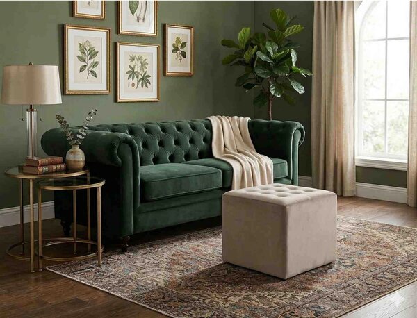Taburet LORI, stofa catifelata bej - Bluvel 40, 39x39x34 cm