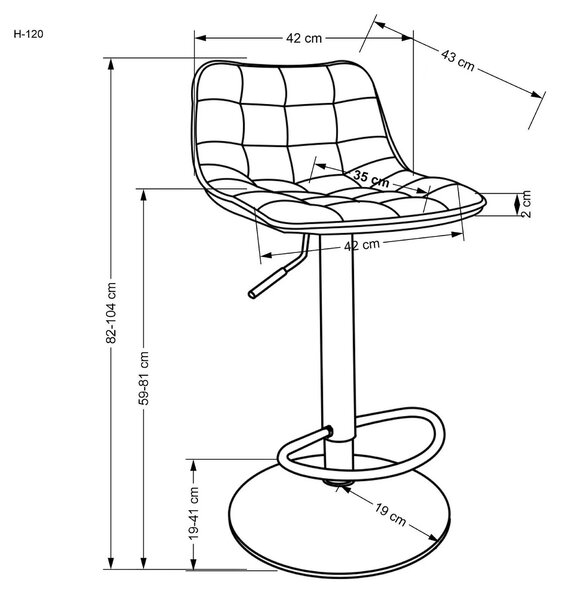 Scaun bar H120, gri/auriu, stofa catifelata/metal, 43x44x84/106 cm