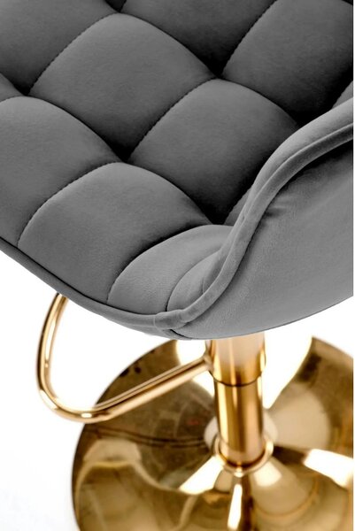 Scaun bar H120, gri/auriu, stofa catifelata/metal, 43x44x84/106 cm