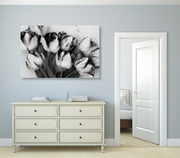 Tablou lalele de primăvară în design alb-negru