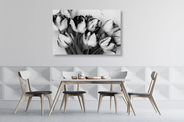 Tablou lalele de primăvară în design alb-negru