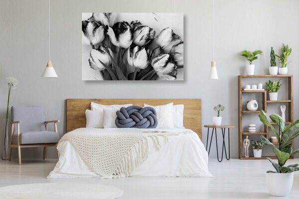 Tablou lalele de primăvară în design alb-negru