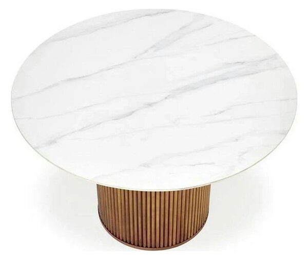 Masa BRUNO, alb cu efect de marmura/nuc, 120x120x76 cm