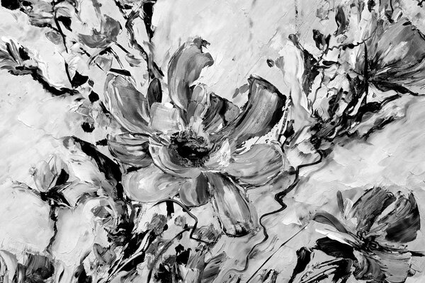 Tablou florile verii pictate în design alb-negru