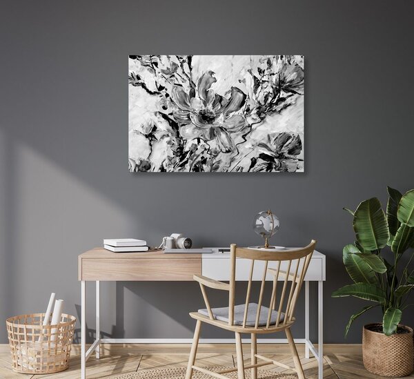 Tablou florile verii pictate în design alb-negru