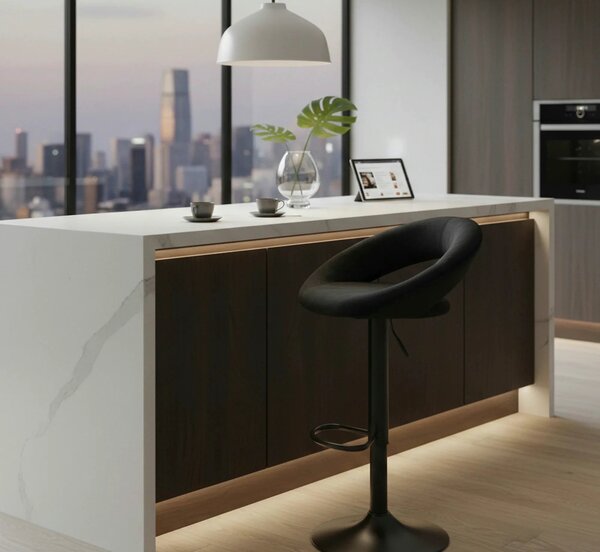 Scaun bar H102, negru, stofa catifelata/otel, 53x48x78/100 cm