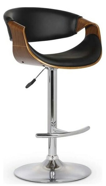 Scaun bar H100, negru/nuc, piele ecologica/otel, 53x50x88/109 cm