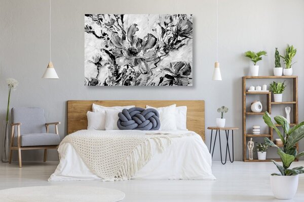 Tablou florile verii pictate în design alb-negru
