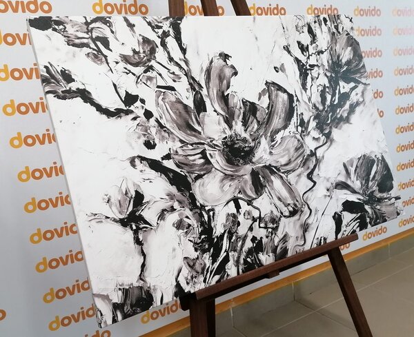 Tablou florile verii pictate în design alb-negru