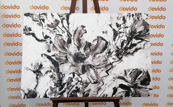 Tablou florile verii pictate în design alb-negru