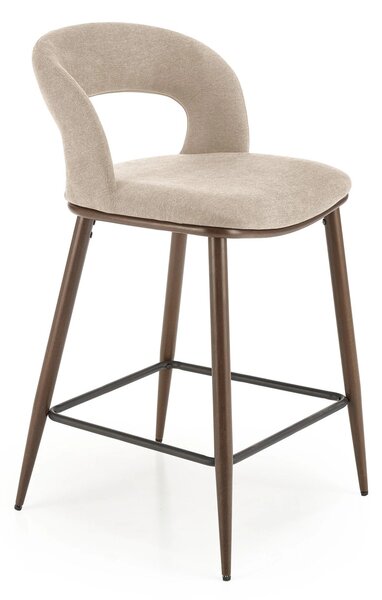Scaun de bar bej H114, stofa clasica/otel, 48x52x92 cm