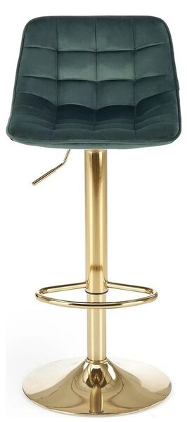 Scaun de bar auriu/verde H120, stofa catifelata/otel, 43x44x84/106 cm