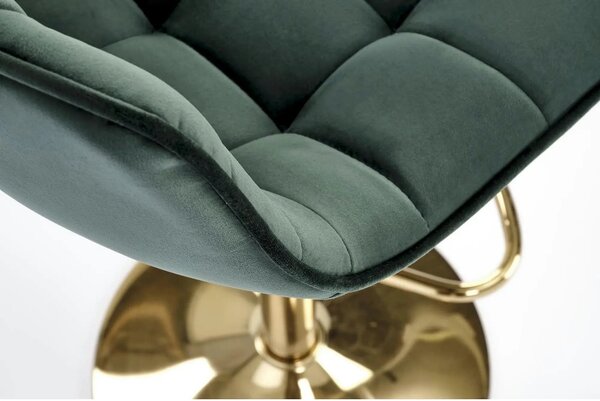 Scaun de bar auriu/verde H120, stofa catifelata/otel, 43x44x84/106 cm
