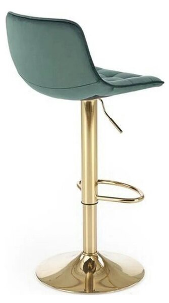 Scaun de bar auriu/verde H120, stofa catifelata/otel, 43x44x84/106 cm