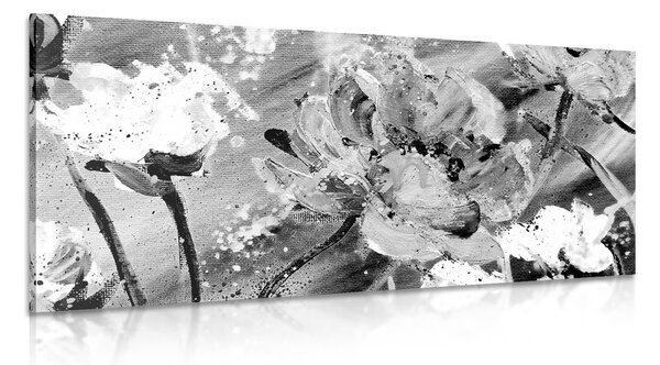 Tablou pictura florilor în design alb-negru