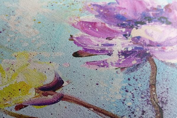 Tablou pictura florilor galbene și violete