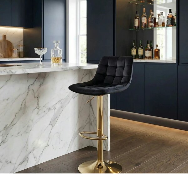 Scaun de bar auriu H120, stofa catifelata/otel, 43x44x84/106 cm