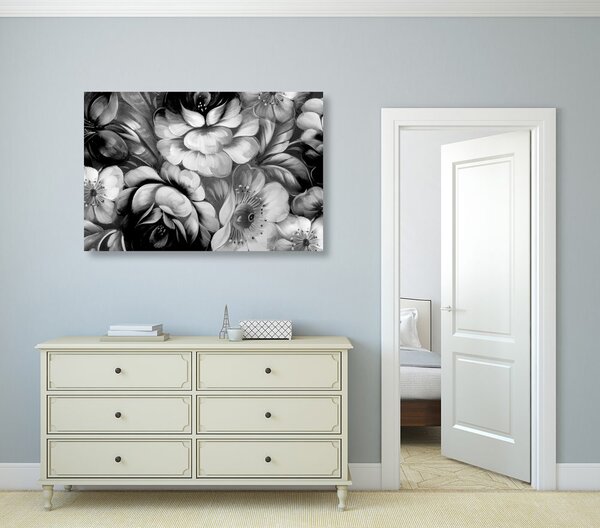 Tablou lumea impresionistă a florilor în design alb-negru